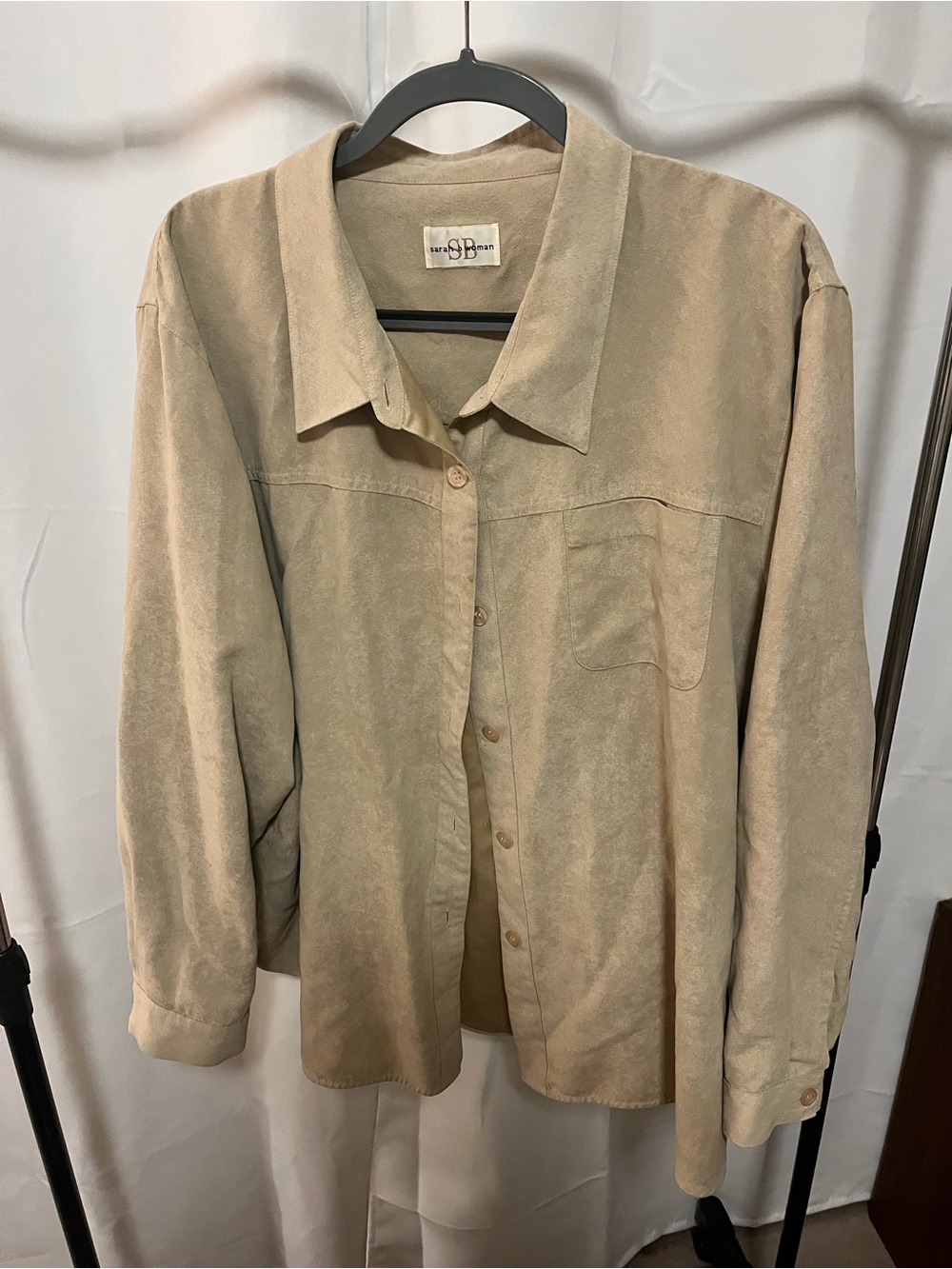 Vintage Beige Suede Button-Up Shirt Jacket